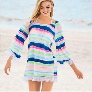 Lilly Pulitzer 100% Linen Getaway Swim Cover-Up Cats Meow Stripe Size Medium